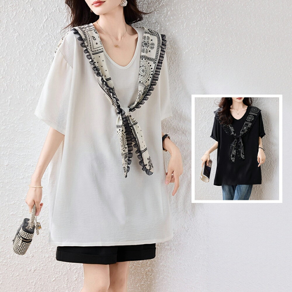 ＊ORead＊假兩件披肩短袖T恤上衣(2色L~5XL)
