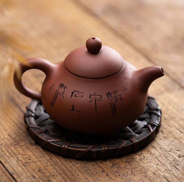木魚 宜興周婷手工雕刻玉乳壺紫砂壺 紫砂泡茶壺功夫茶具小號茶壺【摩可美家】