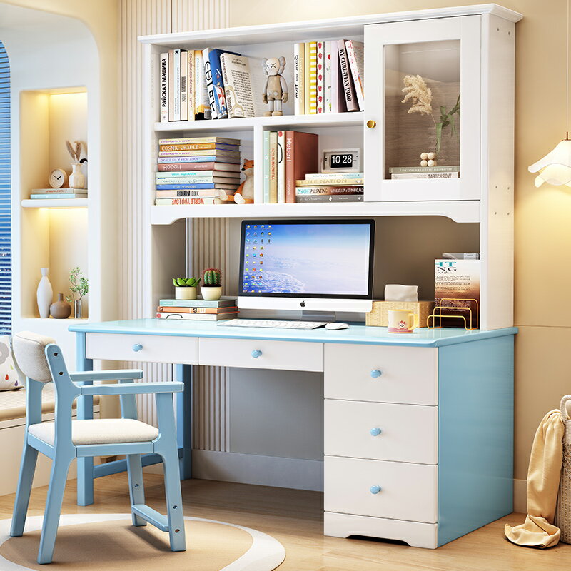 簡易現代實木電腦桌書桌書柜組合式辦公桌家用臥室成人學生寫字桌 9