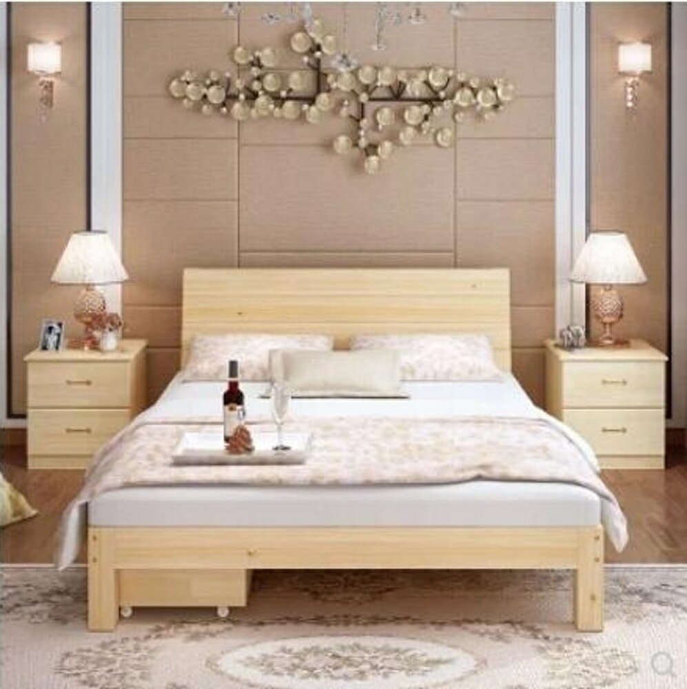 簡約床 簡約實木床1.8米主臥床現代雙人床1.5米出租房床經濟型簡易單人床 全館85折起 JD