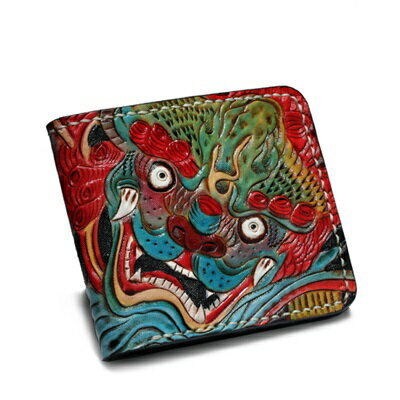 現貨+預購 真牛皮短夾真皮錢包短夾手拿包-復古唐獅皮雕色澤亮麗男女皮夾73tf35【獨家進口】【米蘭精品】