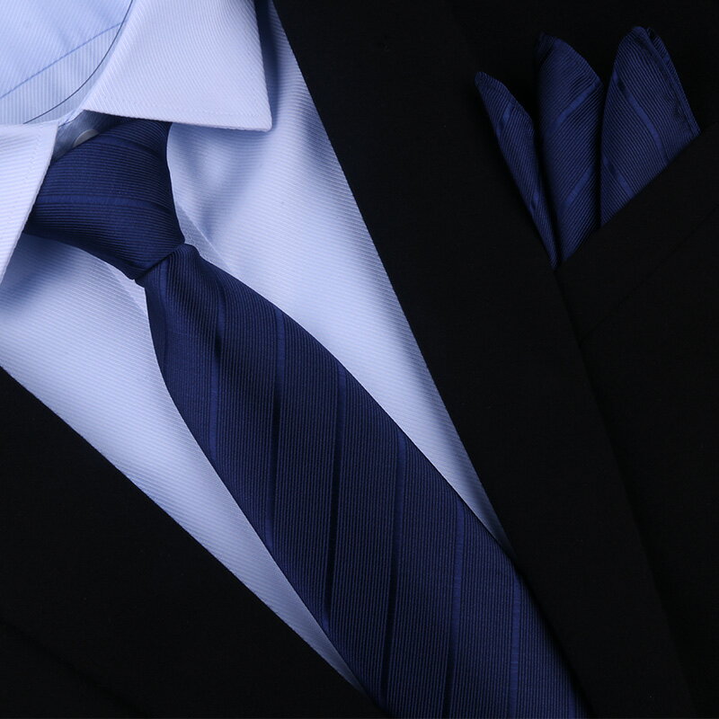 獵尚韓版藍條紋學生領帶拉鏈男士正裝商務襯衫領帶口袋巾工作上班