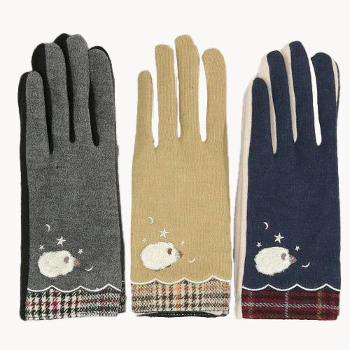 日本製 羊咩咩圖案 冬季保暖手套(淺米色)