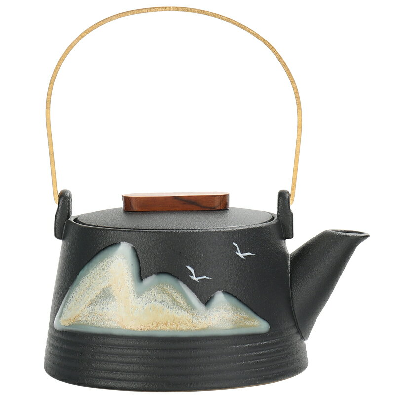 樂天618節~黑陶功夫茶具單個泡茶器粗陶提梁壺側把茶壺器簡約家用客廳陶瓷壺 全館免運