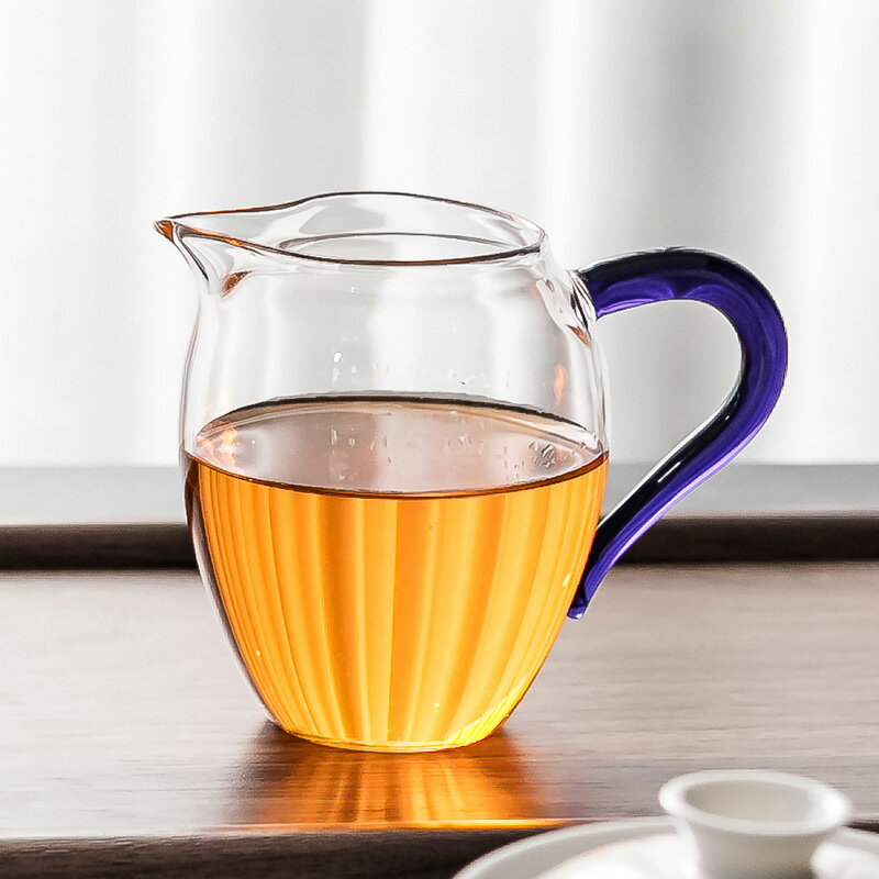 玻璃公道杯帶手柄公杯透明茶漏耐熱加厚茶海茶具四方高階分茶器I