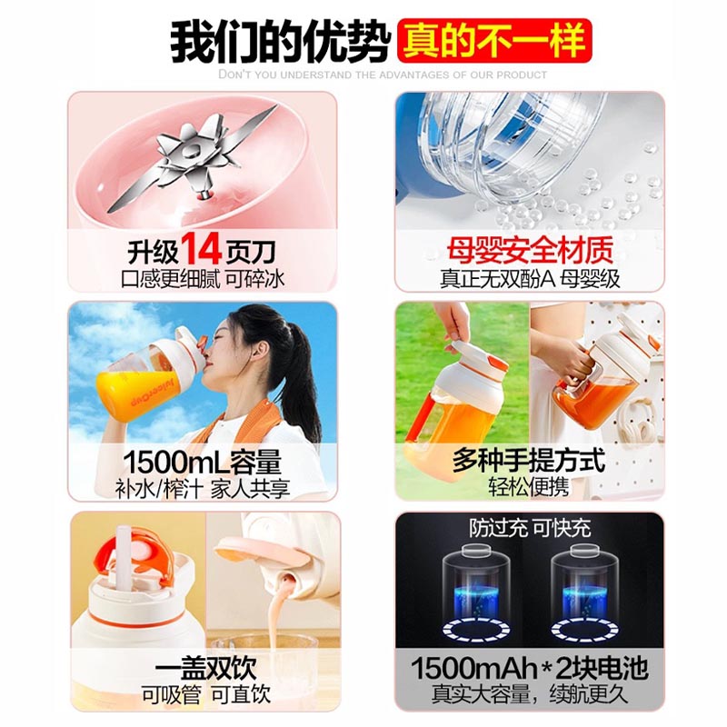 美旳便攜式榨汁機小型家用多功能電動水果炸汁杯噸噸桶大容量
