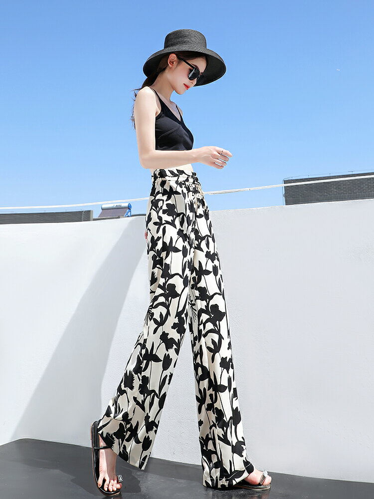 雪紡直筒闊腿褲女夏裝新款高腰寬松垂感甩褲冰絲休閑拖地褲女褲子 3