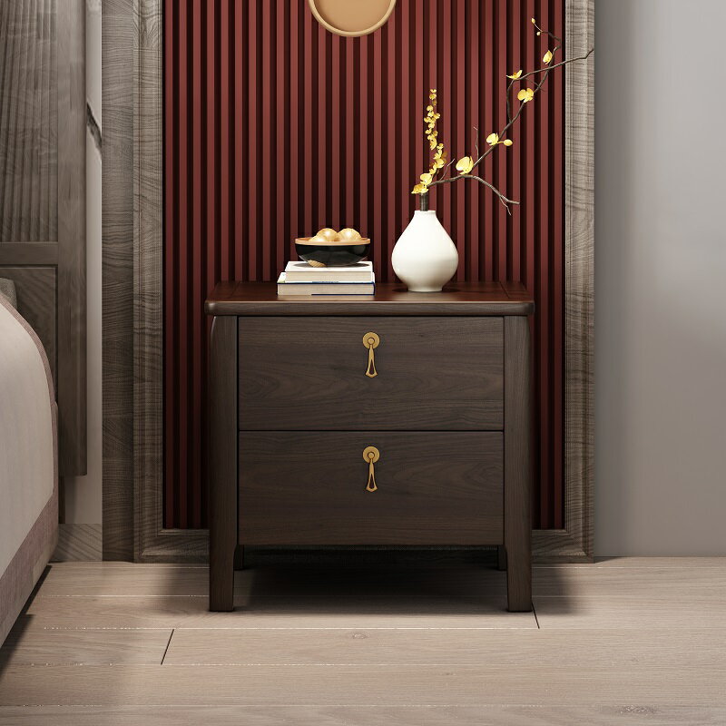 新中式烏金木床頭櫃簡約現代小型櫃子床邊櫃收納儲物櫃置物架實木 全館免運