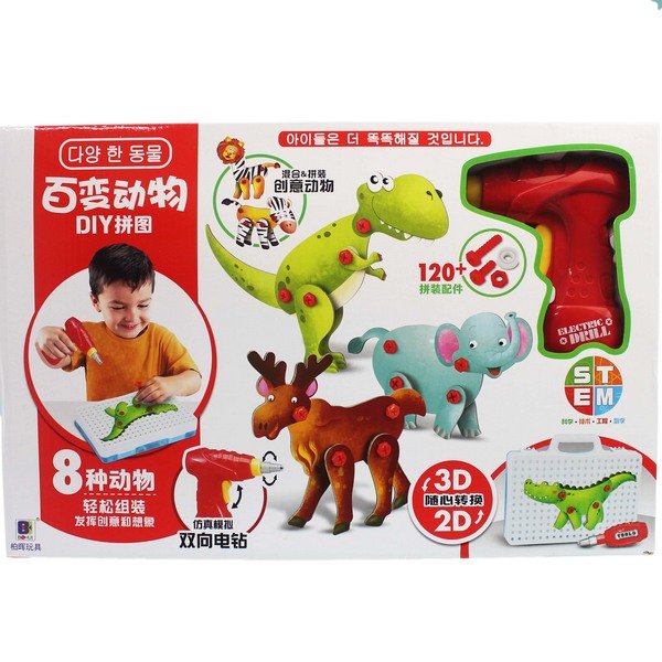 韓版 百變動物DIY拼圖 BH697(附電池)/一盒入(促500) 兒童安全拆卸玩具-睿-生