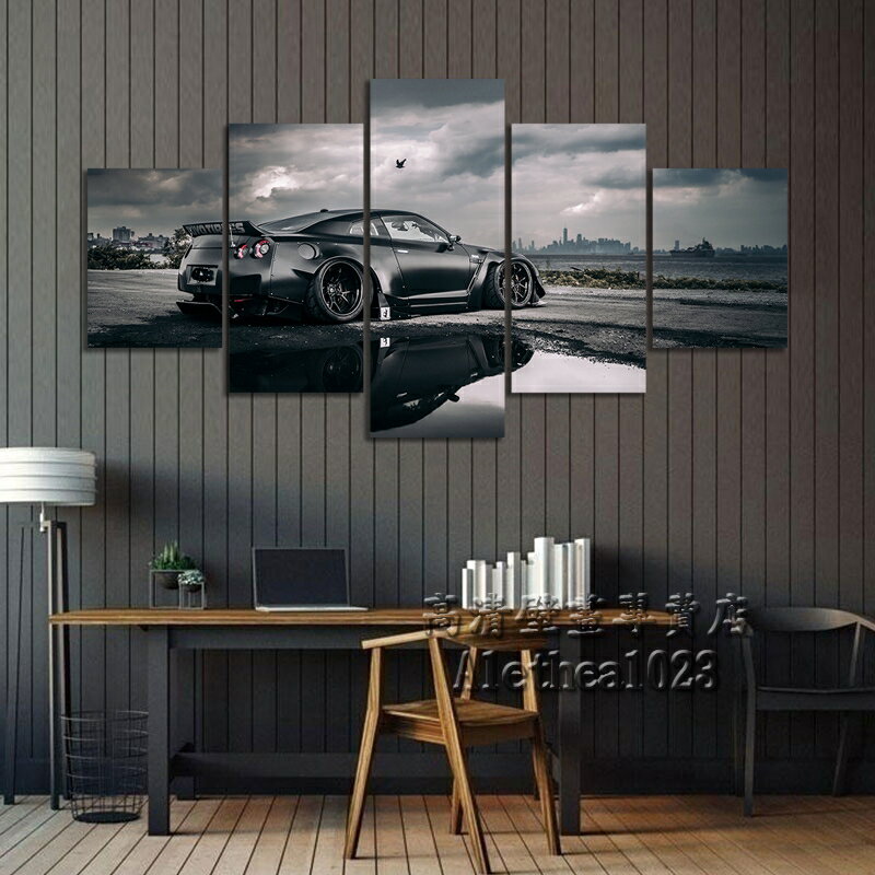 實木框畫 東瀛戰神 NISSAN GTR 黑色汽車轎跑系列海報  居家裝飾畫 客廳沙發背景墻裝飾畫 無框畫 生日禮物 1