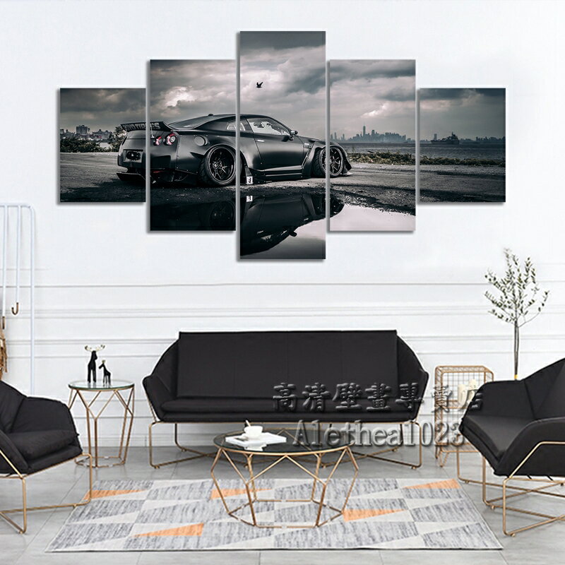 實木框畫 東瀛戰神 NISSAN GTR 黑色汽車轎跑系列海報  居家裝飾畫 客廳沙發背景墻裝飾畫 無框畫 生日禮物 0