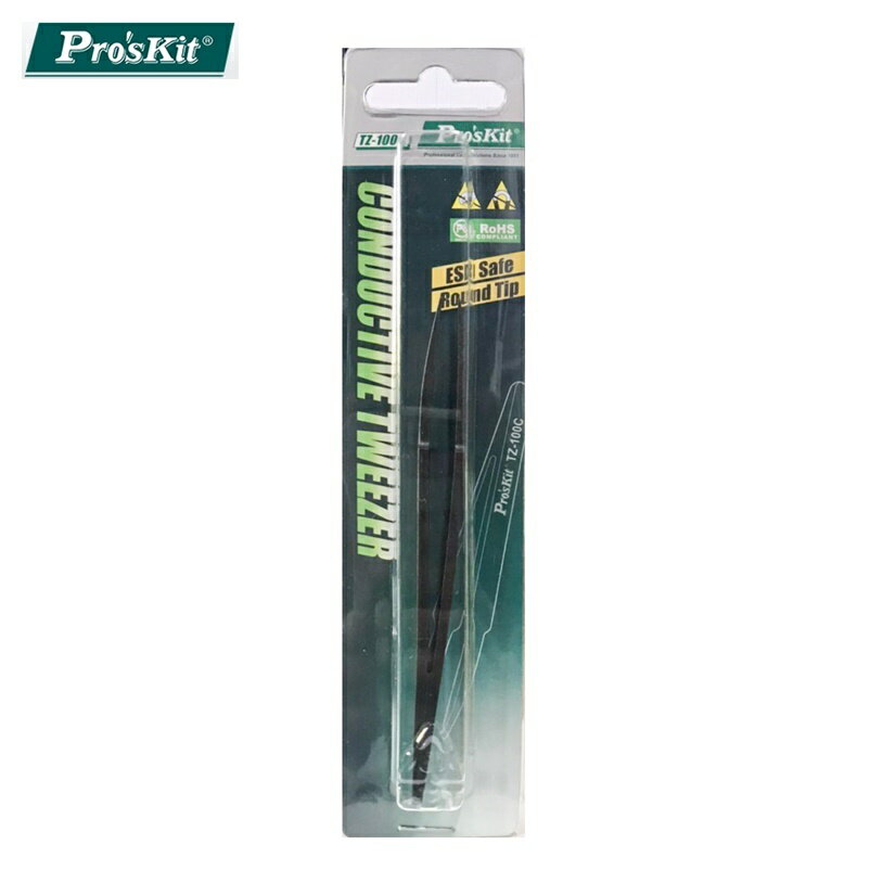 耀您館★臺灣寶工ProsKit防靜電防磁耐酸鹼PC纖維鑷子夾子TZ-100C圓尖阻抗<10⁵Ω適晶片電子零件無塵室抗靜電【全館299超取免運】【APP下單點數4倍送】