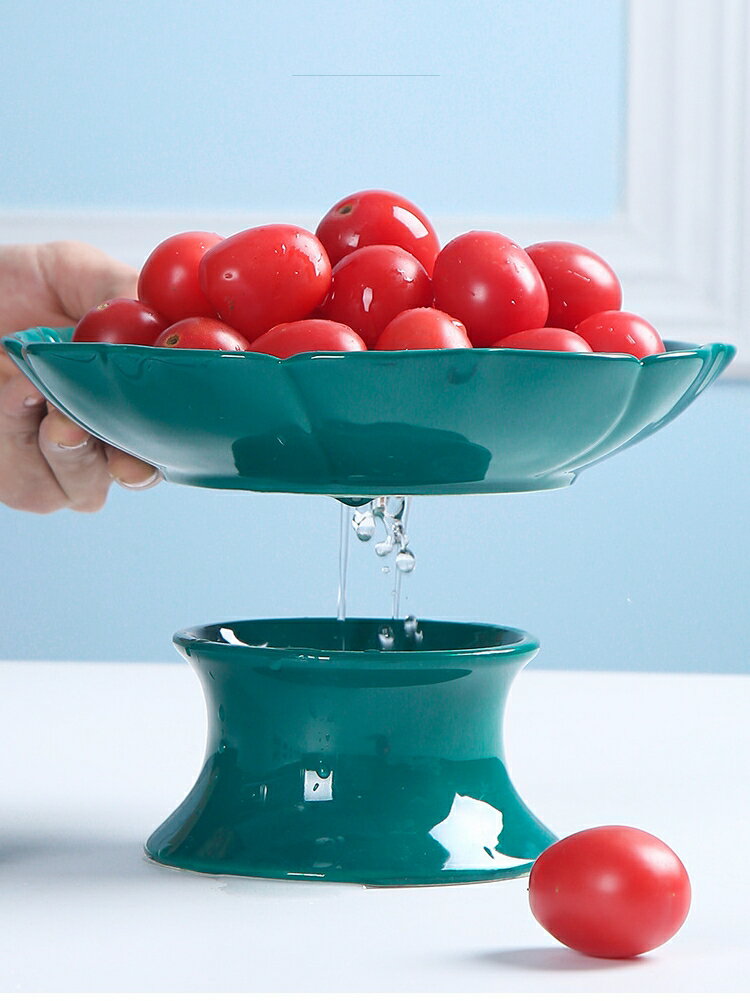 陶瓷水果盤簡約北歐ins風客廳茶幾瀝水盤干果盤漏水盤8寸盤子家用