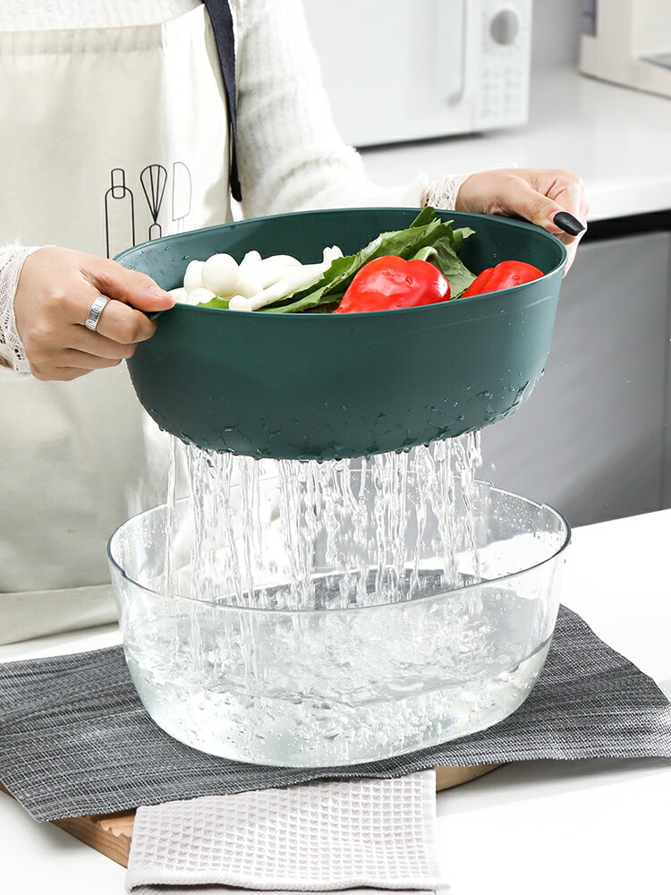 雙層洗菜盆瀝水籃廚房菜籃子洗水果盤客廳家用創意塑料果籃收納筐