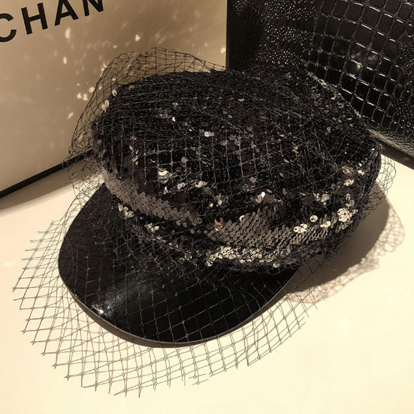 ANNAS 亮片網紗軍帽報童帽海軍帽帽子 浮誇尾牙過年新年聖誕節跨年閃亮金屬金色PU亮皮韓國 7