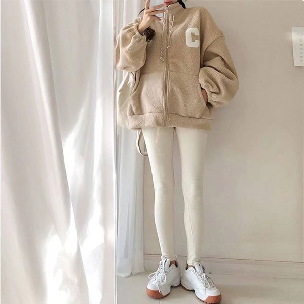 ANNAS 正韓 C字 羊羔毛 搖粒絨 絨毛 外套 毛毛 QQ毛 大衣 運動外套 寬鬆 厚 保暖 休閒 韓國 5