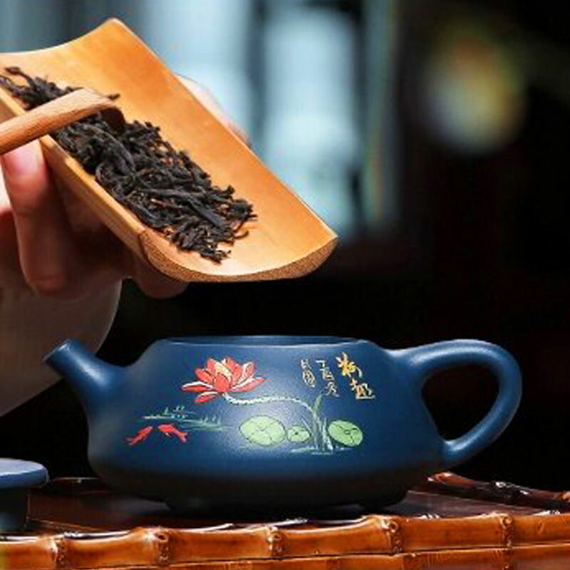 工廠直銷 免運 茶壺 紫砂壺 壺魅正宗宜興紫砂壺純手工泡茶壺家用功夫茶具套裝綠泥荷趣石瓢壺特惠/可開發票Z1017 7