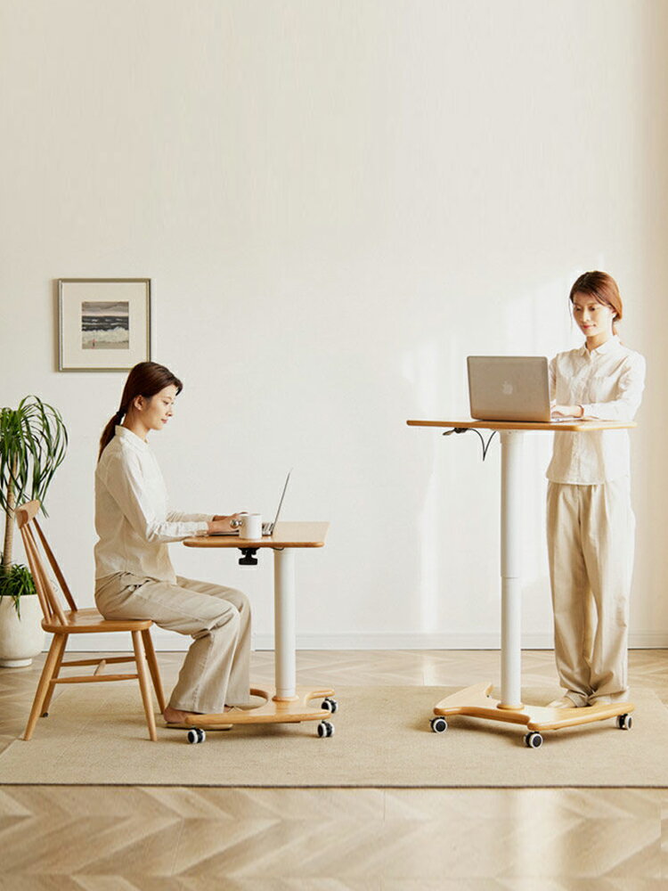 升降電腦桌全實木書桌簡約現代學習桌北歐可移動客廳直播小桌子 文藝男女