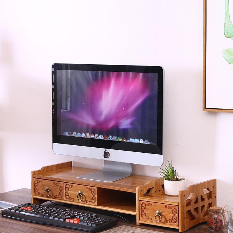 電腦增高架 加長竹電腦顯示器增高架桌面收納置物架實木電視底座屏幕增高托架
