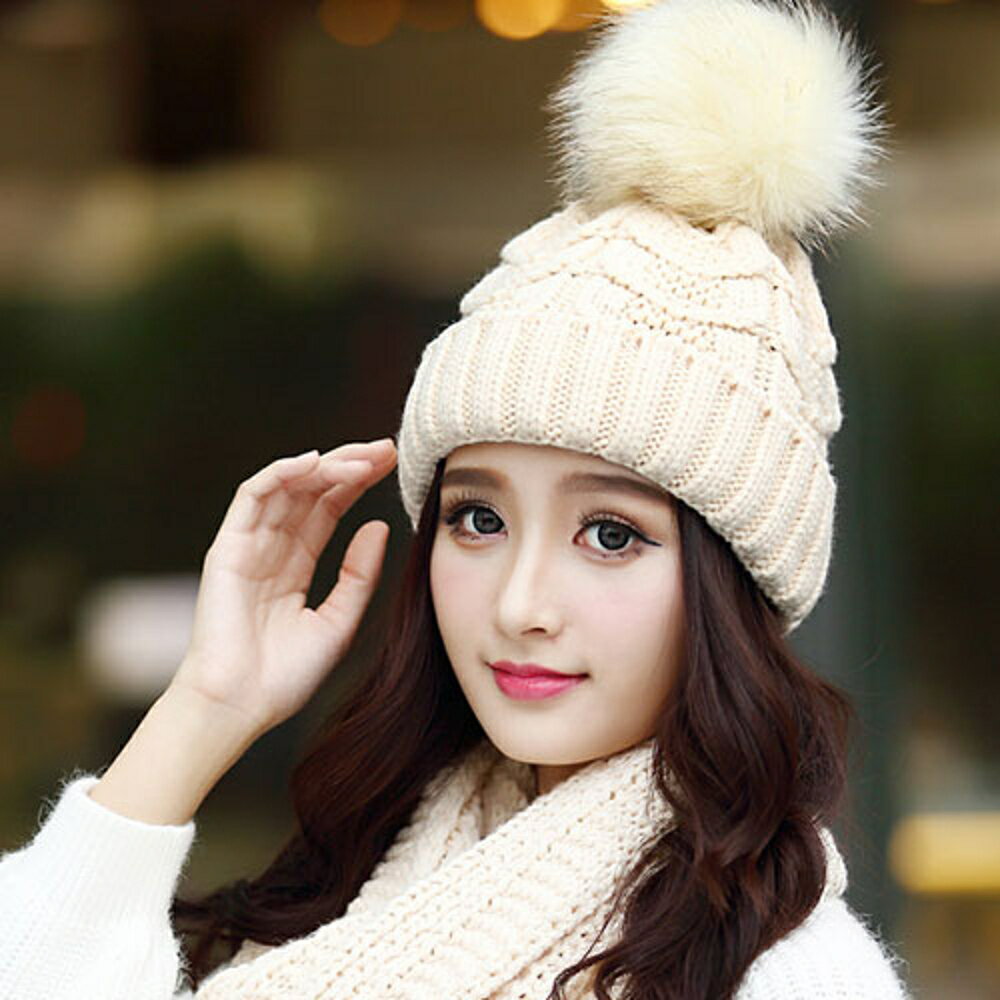 ✤宜家✤【WJ16111636】冬季保暖時尚大毛球針織毛線帽 毛帽 針織帽3(米)
