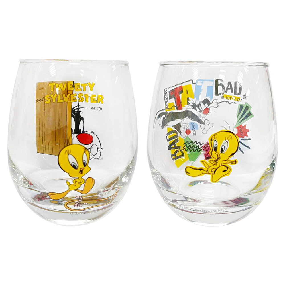 【日本正版】傻大貓與崔弟 3D玻璃杯 350ml 日本製 透明水杯 玻璃杯 Looney Tunes