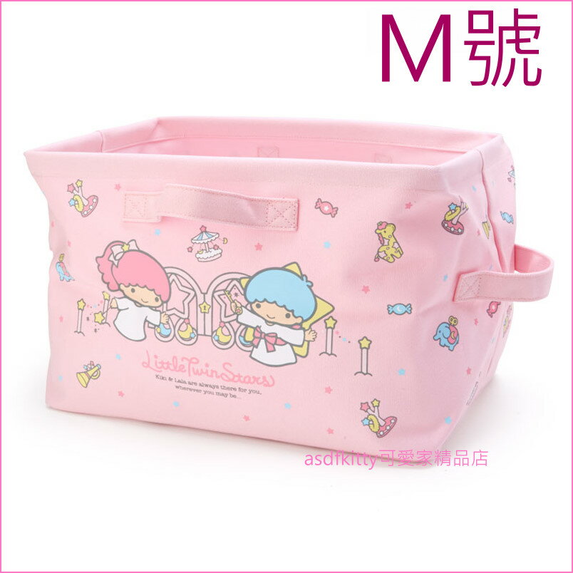 asdfkitty可愛家☆雙子星方型可折疊雙耳帆布收納籃-M號-可當三層櫃抽屜使用-日本正版商品