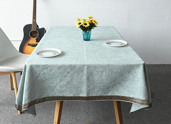 宜家►新中式玉石綠鑲邊餐桌布 (100*160cm) 歐式茶几棉麻餐桌巾