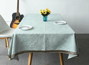 新中式玉石綠鑲邊餐桌布 (100*160cm) 歐式茶几棉麻餐桌巾