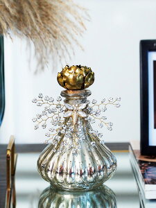 費靈家居復古酸刻做舊玻璃串珠香水瓶 香氛瓶古典歐式懷舊裝飾擺