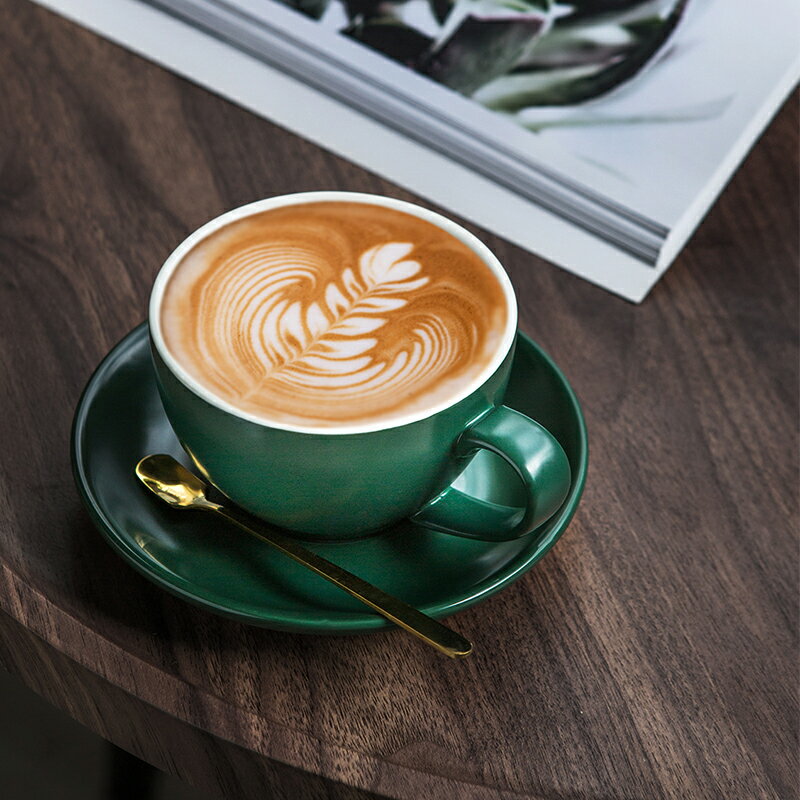 加厚啞光陶瓷拿鐵咖啡杯拉花專用歐式高檔精致杯碟套裝300ml定制