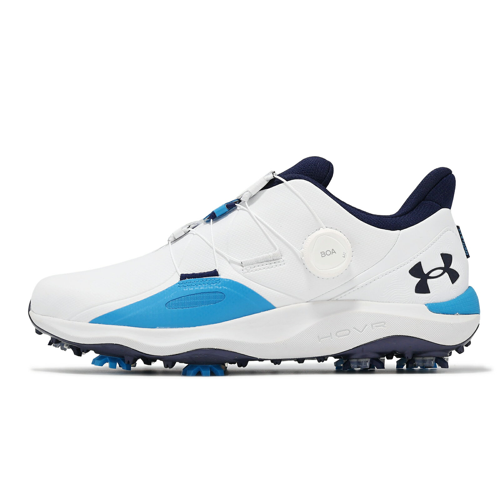 Under Armour UA 高爾夫球鞋 Drive Pro BOA 男鞋 寬楦 白 藍 防水鞋面 旋鈕鞋帶 運動鞋 UA 3027088100