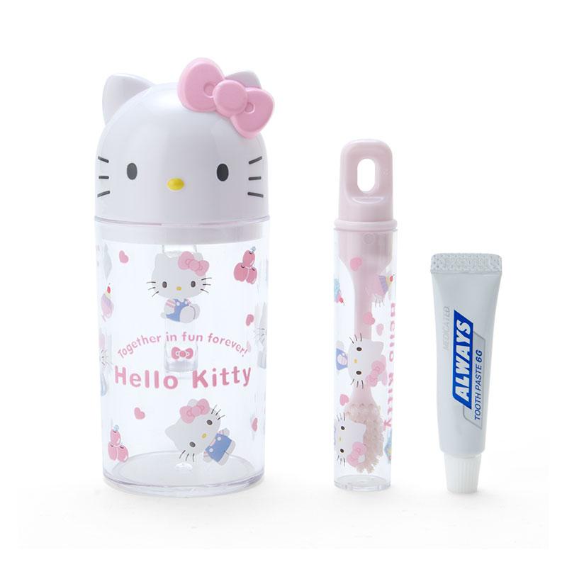 Sanrio Hello Kitty 攜帶型牙刷牙膏杯組(粉色蝴蝶結) 120ml 牙刷 牙膏 漱口杯＊夏日微風＊
