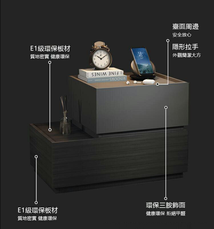 台灣現貨 免安裝 臥室床頭櫃 高級感創意小型極簡收納儲物櫃 簡約現代 床頭櫃 輕奢ins