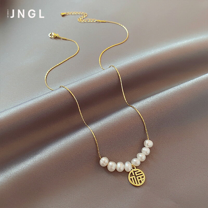 福牌天然珍珠項鏈女氣質鎖骨鏈輕奢小眾設計感年新款潮