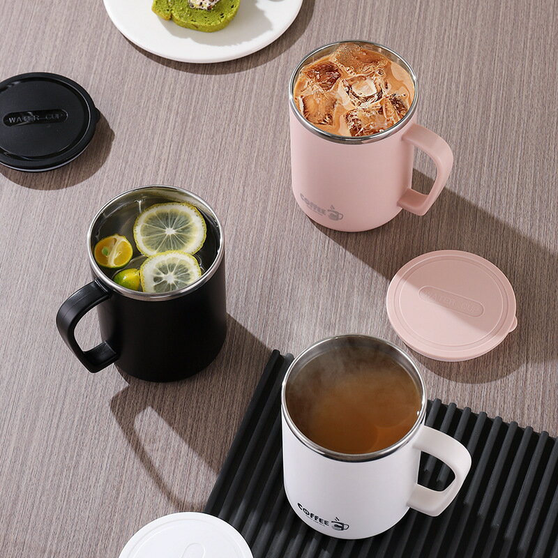 304不銹鋼馬克杯雙層隔熱牛奶杯防摔水杯帶蓋茶杯上班族咖啡杯【尚宜家居】