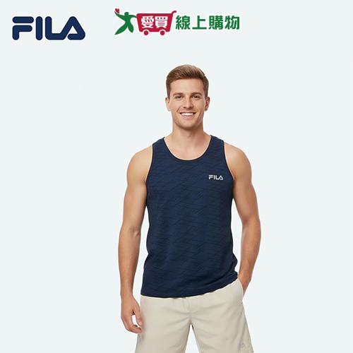 FILA 清爽織紋圓領背心M~XL 高彈性 涼爽速乾 背心 無袖 男內衣【愛買】