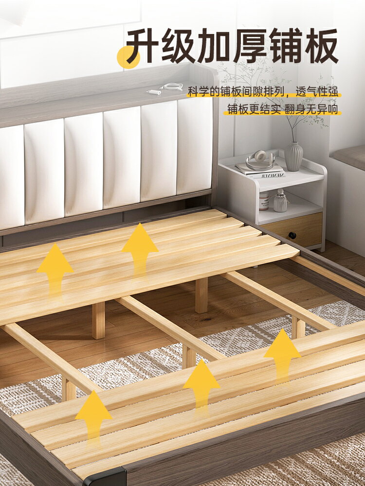 板式床主臥雙人床經濟型現代簡約出租房1.5米單人床架1.8米軟靠床