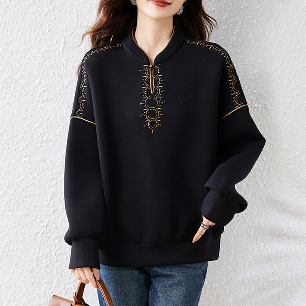 ＊ORead＊民族風立領刺繡上衣(黑色L~5XL)【限定加碼✿全館滿額再折】