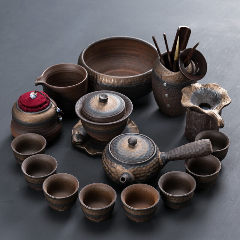 粗陶茶具套裝陶瓷功夫茶具整套家用簡約辦公茶壺茶杯茶盤蓋碗復古