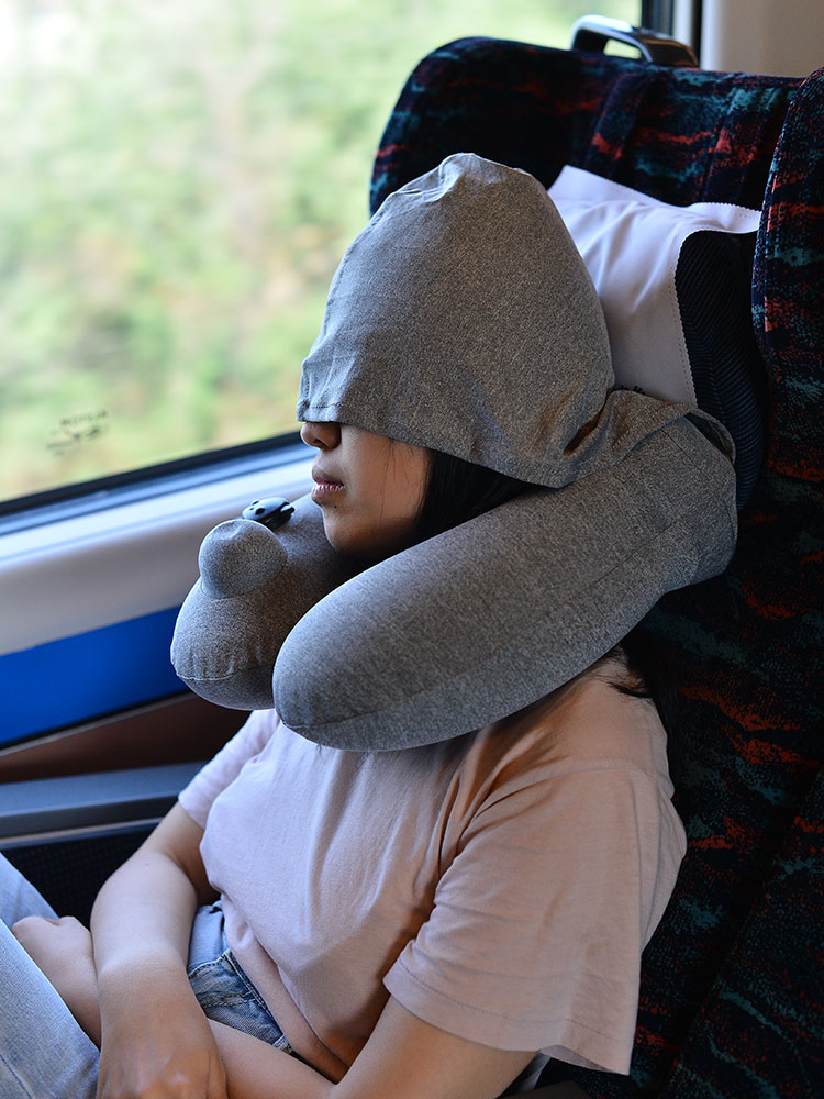連帽U型枕 旅行便攜按壓式頸枕充氣u型枕帶帽火車飛機長途睡覺神器充氣枕『CM43545』