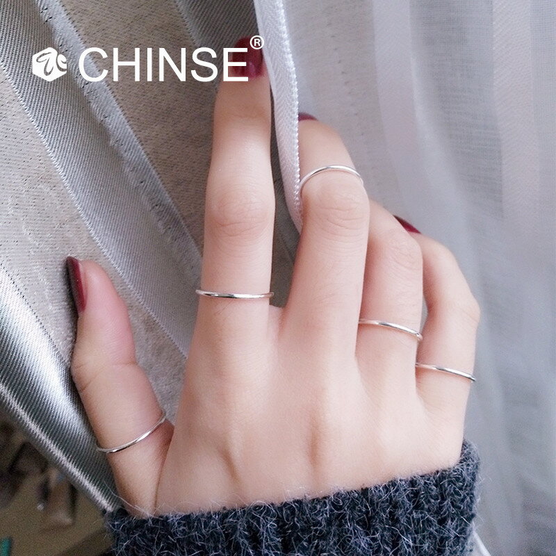 s925純銀關節戒指女極簡約超細尾戒冷淡ins風個性食指指環潮素圈
