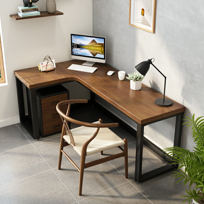實木轉角書桌l型拐角電腦桌臺式家用定制松木桌子臥室電競辦公桌