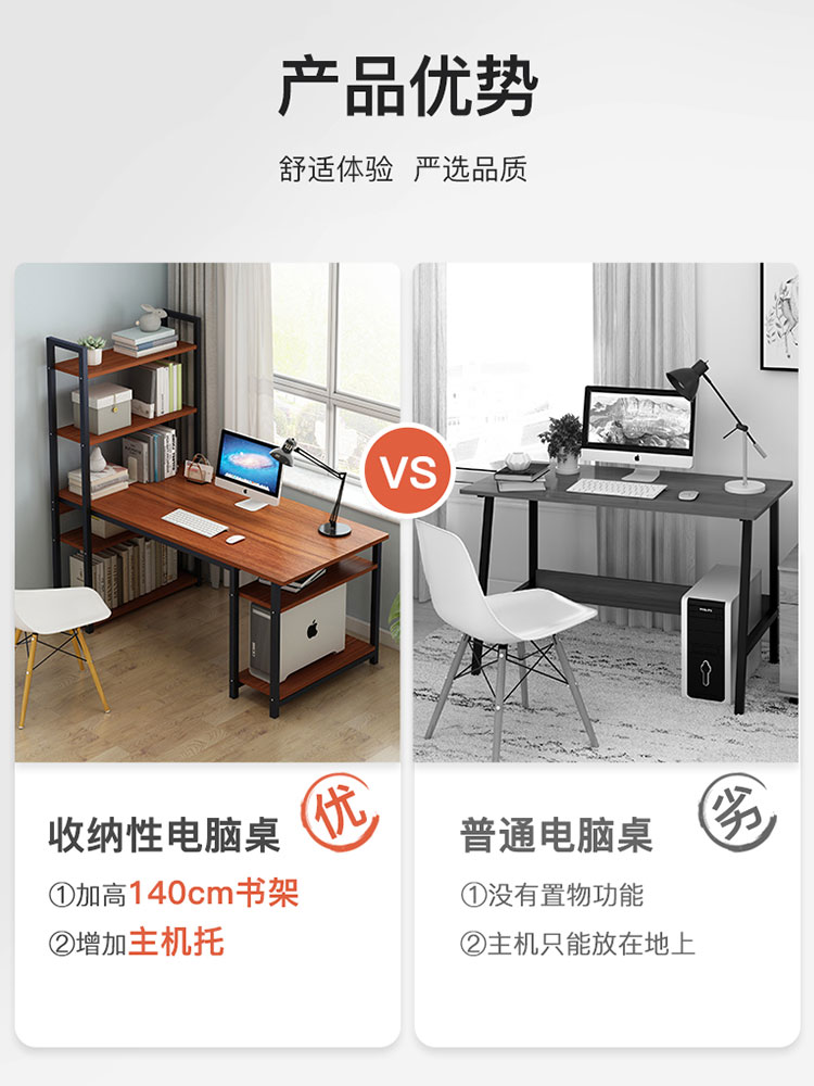 電腦桌臺式書架一體家用臥室置物架寫字桌子簡約租房辦公桌椅組合