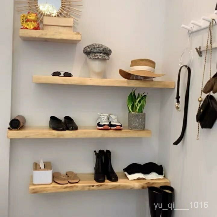 可客製優選免運墻壁置物架一字隔闆實木架子藝術服裝店鞋店展示架原木日係北歐風實木層闆掛墻置物架壁掛書架