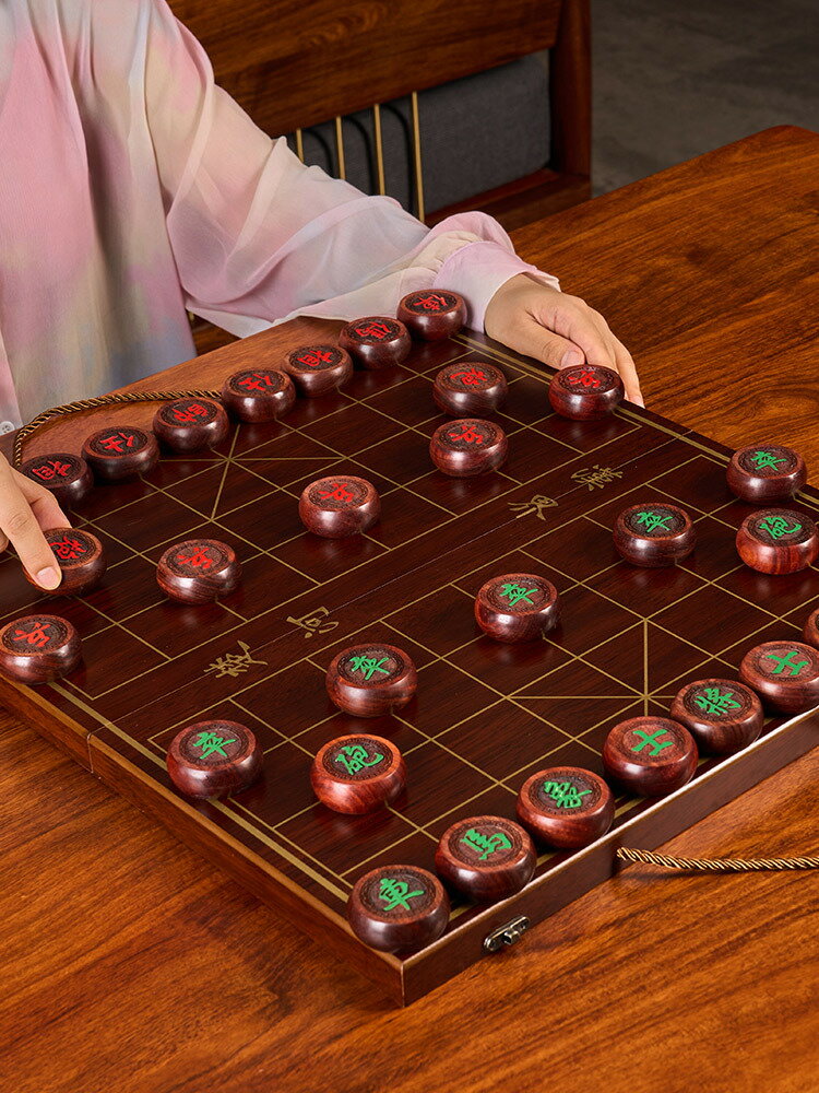象棋 國際象棋 象棋送禮兒童學生成人高檔便折疊大紅酸枝豪華套裝黑檀木金絲楠木玩具交換禮物
