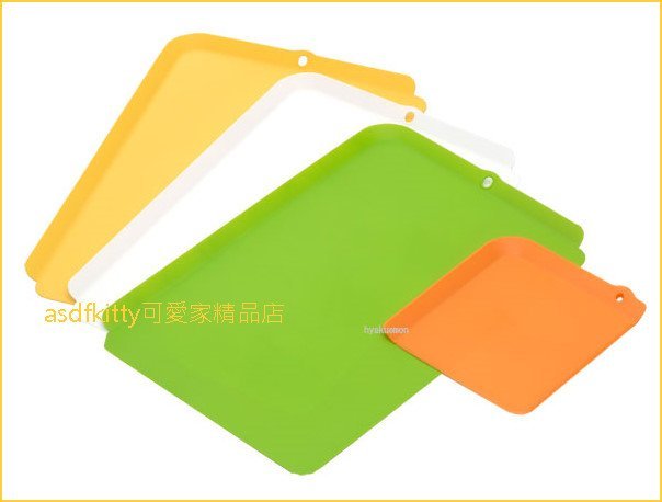 asdfkitty*日本製 INOMATA 曲邊分類砧板-4入 抗菌耐磨薄型分色砧板-切菜板/切水果板/麵包板-正版