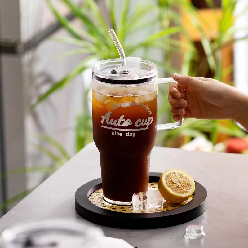 1200ml大容量杯子高顏值玻璃杯新款車載水杯吸管咖啡杯冰霸杯