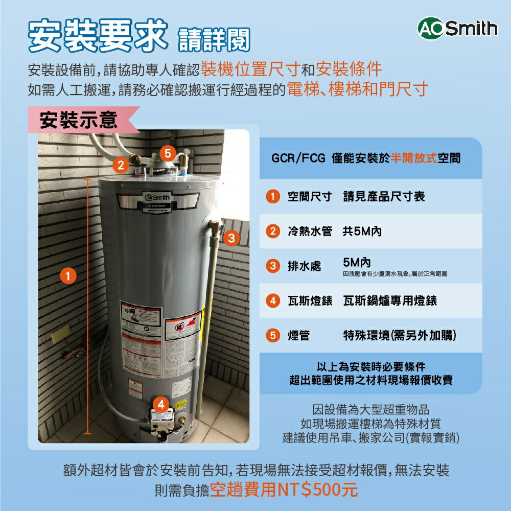 【AOSmith】AO史密斯 美國百年品牌 儲熱型瓦斯熱水鍋爐 GCR-40/50N 僅適用天然氣 8