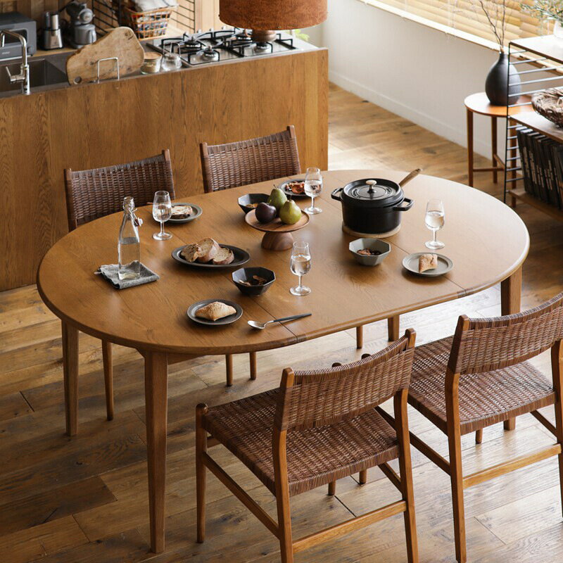 實木餐桌家用日式伸縮吃飯桌子現代簡約小戶型飯桌可變圓桌
