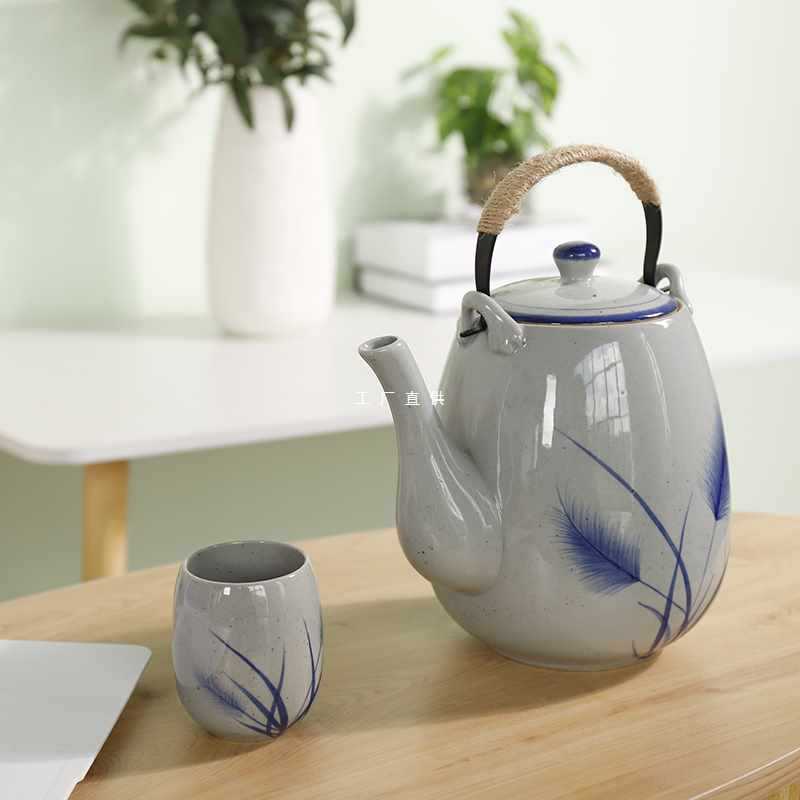 免運 可開發票 茶壺W9R陶瓷大茶壺手繪復古日式粗陶2升1.5升提樑壺餐廳泡茶壺家用涼